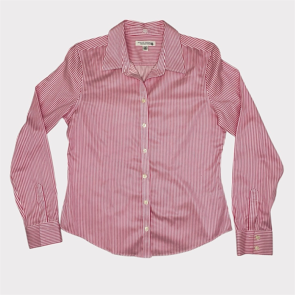 Banana Republic Pink & White Striped Button-Down Shirt